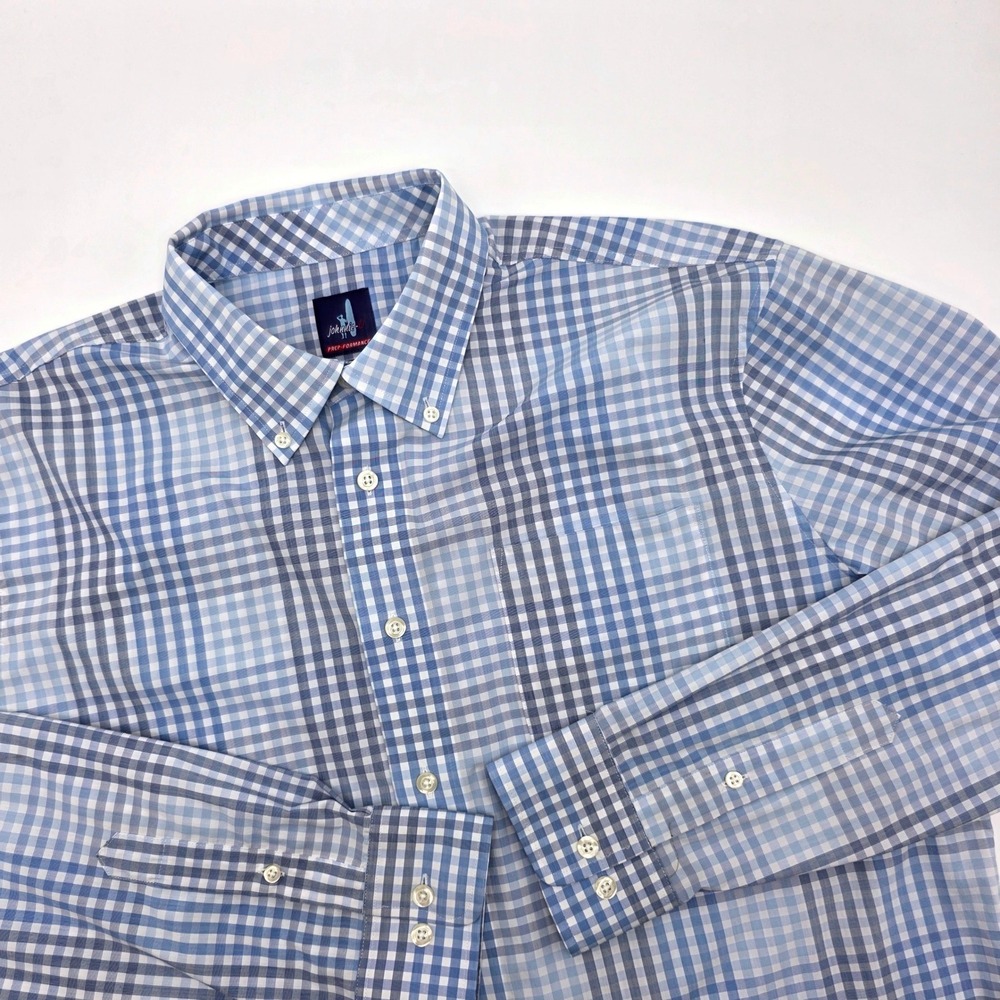 Johnnie-O Mens Prep-Formance Gulf Blue Gingham Button Down Shirt Large JMWL5040